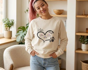 Custom Mom Heart Sweatshirt, Personalized Kids Names Crewneck, Mother's Day Gift