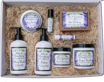 Caja de regalo de lujo Lilac & Gooseberry / Perfume de tamaño completo, loción, gel de baño, exfoliante, vela, crema, jabón, bálsamo labial / Yennefer the Sorceress
