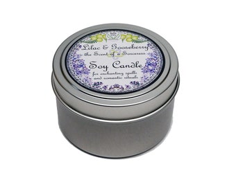 Lilac and Gooseberry Scented Soy Candle Tin | 5 ounces Hand Poured | Clean Burning Soy Wax | Yennefer Scent of a Sorceress