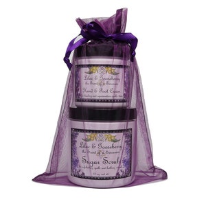 Lilac & Gooseberry Gift Bag | Sugar Scrub, and Moisturizing Hand and Foot Cream | Yennefer Scent of a Sorceress, Bella Des Natural Beauty