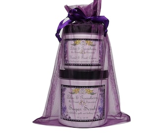 Flieder und Stachelbeere Geschenk Set | Zuckerpeeling und Intensiv Feuchtigkeitscreme, Yennefer Duft
