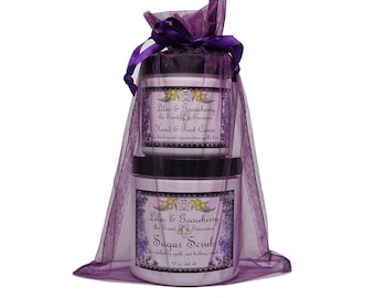 Lilac & Gooseberry Gift Bag | Sugar Scrub, and Moisturizing Hand and Foot Cream | Yennefer Scent of a Sorceress, Bella Des Natural Beauty