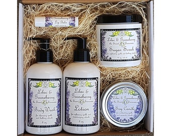 Lilac and Gooseberry Gift Box | Lotion, Body Wash, Scrub, Candle, Lip Balm | Full Size Products in Box with Bow and Card| Yennefer Sorceress