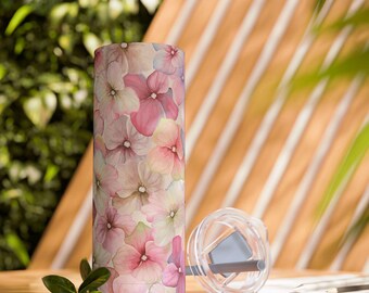 Floral Skinny Tumbler - 20oz Travel Mug, Botanical Drinkware, Flower Pattern, Gift for Her, Summer Cup, Reusable Water Bottle