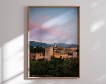 Alhambra Sunset Print: Granada Spain Moorish Architecture Photography