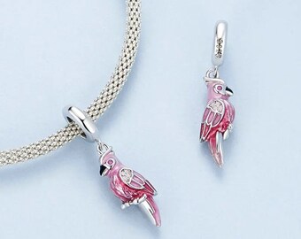 Pink Parrot Bird Pendant Charm, Fit Pandora Charms, Charms for