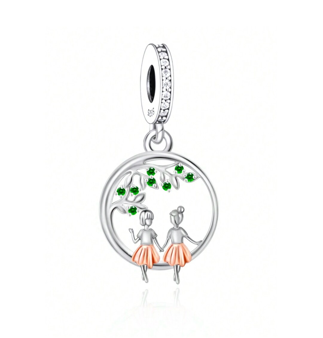 友情ファミリーツリーラウンドペンダントチャーム、925スターリング  