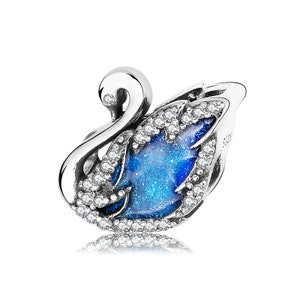 Blue Swan Zircon Charm, Fit Pandora Charms, Charms for Pandora Bracelet, 925 Sterling Silver Charms, For Pandora Charm Bracelet