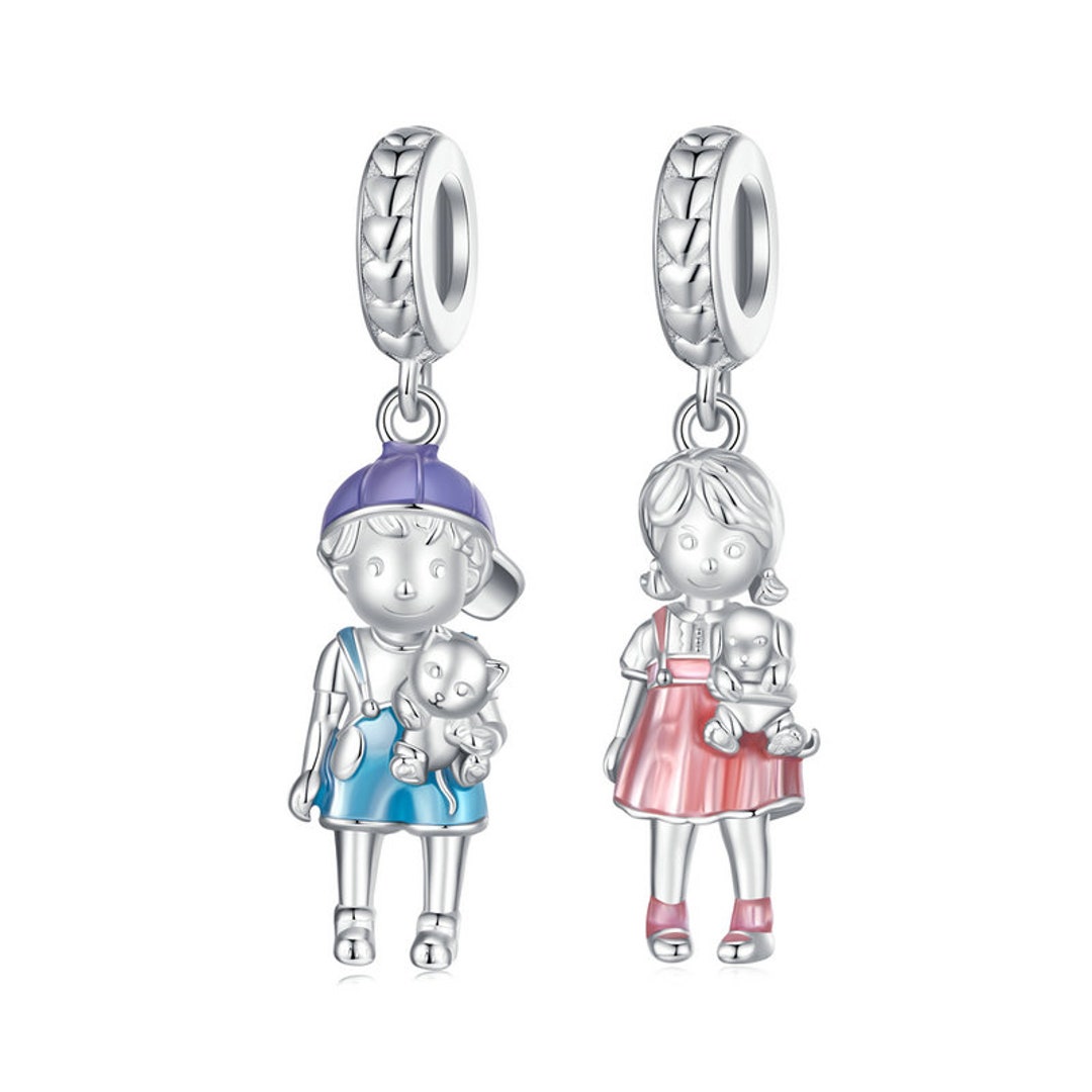 Little Boy and Girl With Pet Pendant Charm Charms for Pandora Bracelet Fit Pandora Charms 925 Sterling Silver Charms Etsy