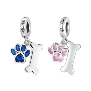 Dog Paw & Bone Pendant Charm, For Pandora Charm Bracelet, 925 Sterling Silver Charms, Fit Pandora Charms, Charms for Pandora Bracelet