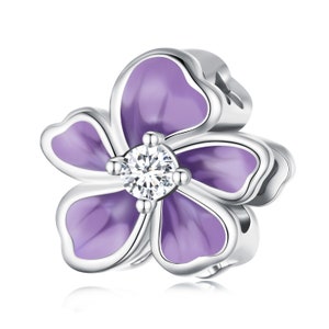 Gradient Purple Flower Charm, 925 Sterling Silver Charms, Charms for Pandora Bracelet, For Pandora Charm Bracelet, Fit Pandora Charms