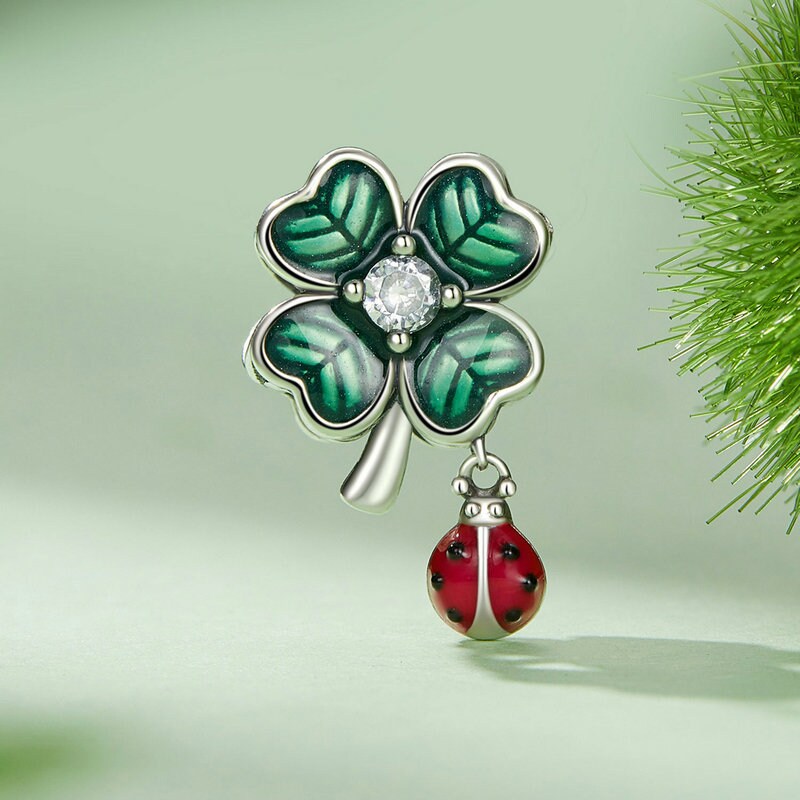 Ciondolo a forma di foglia di trifoglio portafortuna in bronzo o argento sterling - Italia