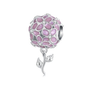 Pink Hydrangeas Flower Charm, Charms for Pandora Bracelet, For Pandora Charm Bracelet, Fit Pandora Charms, 925 Sterling Silver Charms