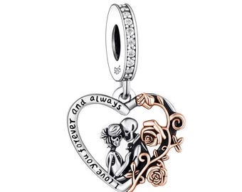 Skull Lover Woman and Man Rose Flower Heart Charm, Fit Pandora Charms, 925  Sterling Silver Charms, Charms for Pandora Bracelet