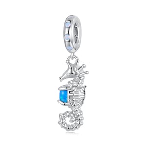 Seahorse Blue Opal Pendant Charm, For Pandora Charm Bracelet, Charms for Pandora Bracelet, Fit Pandora Charms, 925 Sterling Silver Charms