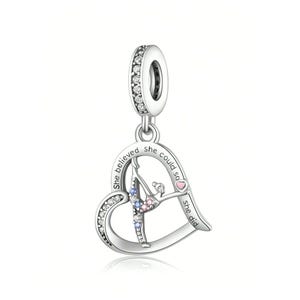 Charm de corazón de baile de gimnasia, compatible con Pandora, en plata de ley 925, para pulsera Pandora.