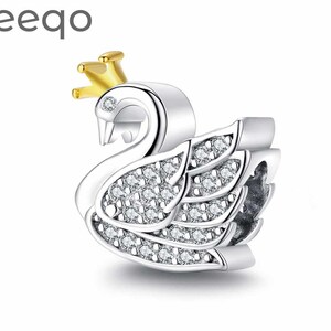 Charms for Pandora Bracelet, Princess Swan Pave CZ Bead Charm, 925 Sterling Silver Charms, Charms for Bracelet, Fit Pandora Charms