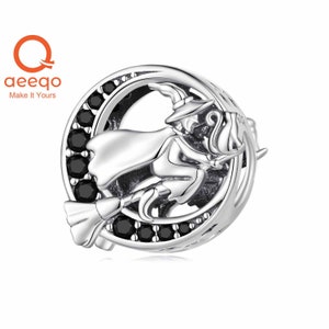 Charms für Armbänder, Charms für Pandora-Armbänder, 925er-Sterlingsilber-Charms, passend für Pandora-Charms, Halloween-Hexe fliegt auf dem Mond-Charm