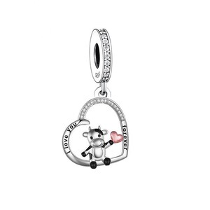 Charme de mão de vaca pequena com coração, amuletos para pulseira Pandora, pingentes Pandora, pingentes de prata esterlina 925, para pulseira Pandora