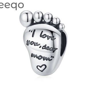 Fit Pandora Charms, Charms para pulsera Pandora, Charms de plata de ley 925, Charm para pie de bebé, Charm de letra, Charm Love MOM