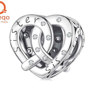 925 Sterling Silver Charms, Fit Pandora Charms, Sister Heart to Heart Charm, Charms for Pandora Bracelet, Charms for Bracelet