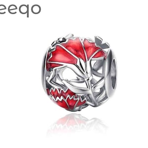 Fit Pandora Charms, 925 Sterling Silver Charm, Bedels voor Pandora Armband, Moeders Bloem Anjer Charme, Opengewerkte Rode Emaille Petal Charm