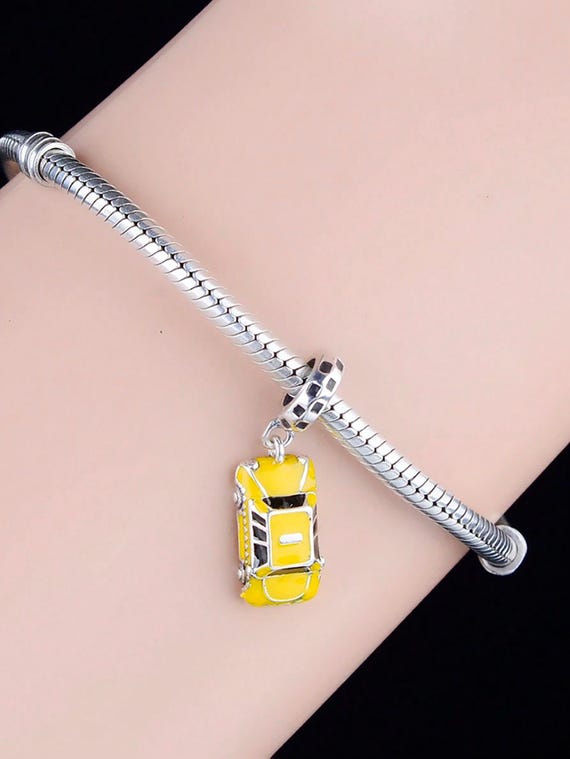 Yellow Taxi Dangle Car Charm, for Pandora Charm Bracelet, 925