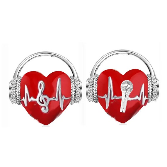 赤いハートのイヤホン音符マイクチャーム、パンドラブレスレット用