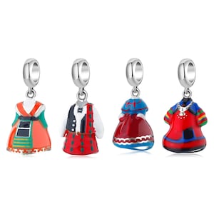 Spanish Skirt Pandora Fit Charm, Scottish Highland Dress Charm, Polish Skirt Charm, Chinese Miao Clothing Charm, 925 Sterling Silver Charm