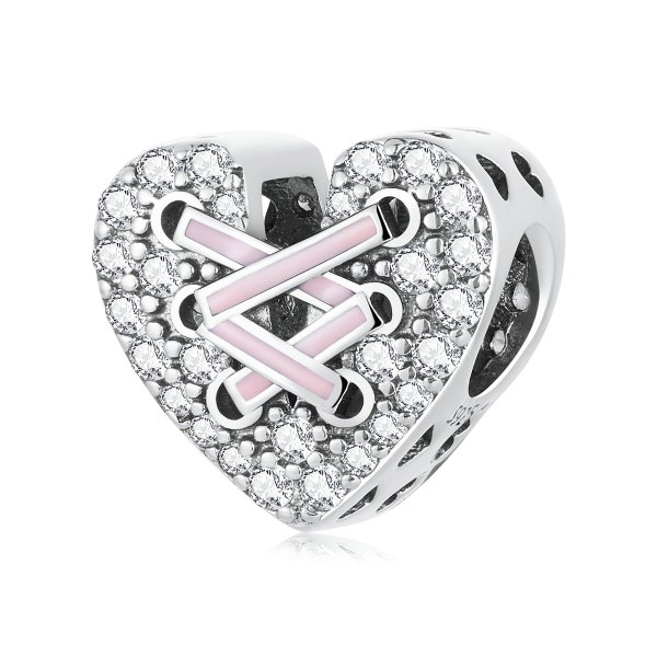 Fit Charms Pandora, Charm corset rose en forme de coeur, Charms en argent sterling 925, Charms pour bracelet Pandora, Charms pour bracelet