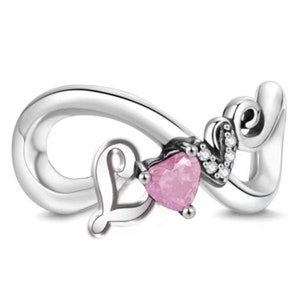 Encanto del alfabeto de la letra del amor infinito, para la pulsera del encanto de Pandora, encanto para la pulsera de Pandora, encantos de plata de ley 925, encantos de Pandora aptos