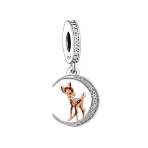 The Deer Elk on the Moon Charm, For Pandora Charm Bracelet, Charms for Pandora Bracelet, Fit Pandora Charms, 925 Sterling Silver Charms