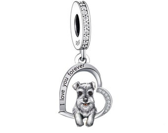 シルバーチャーム　犬(シュナウザー) シュナウザー犬ハートチャーム、パンドラチャームブレスレット用