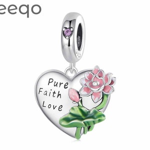 Amuletos de prata esterlina 925, pingente de coração de lótus de amor de fé pura, pingentes de ajuste Pandora, pingentes para pulseira Pandora, pingentes para pulseira