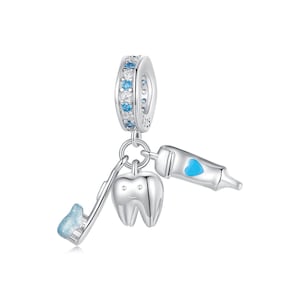 Encanto colgante de dientes de pasta de dientes, encanto limpio de dientes, encantos para pulsera Pandora, encantos de plata de ley 925, encantos de Pandora aptos