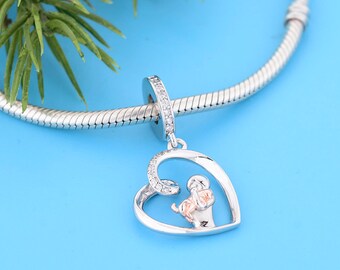 Girl Holding Pet Charm, for Pandora Charm Bracelet, 925 Sterling