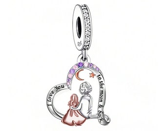 Mother Daughter Grandmother Granddaughter Love To The Moon Back Charm,  Fit Pandora Charms, Charms for Pandora Bracelet