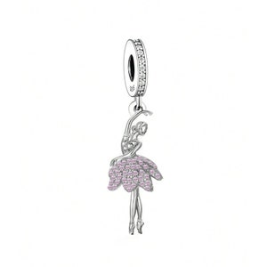 Breloque danseuse de ballet en zircone rose, breloques pour bracelet Pandora, breloques Fit Pandora, pour bracelet à breloques Pandora, breloques en argent sterling 925