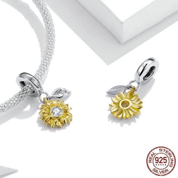 GNOCE 925 Sterling Silver Sunflower Charm With Cubic Zirconia - Bracelet Charm For Women, Gift Ready - View #6