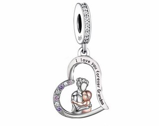 FOREVER QUEEN Perlina Charm Amore Moglie Mamma – Ciondolo In Argento 925 A Forma Di Cuore, Foro 4,8-5mm Per Bracciali, Regalo