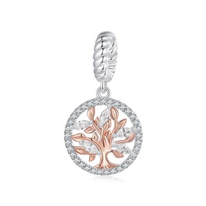 Rose Tree of Life with CZ Charm, 925 Sterling Silver Charms, For Pandora Charm Bracelet, Fit Pandora Charms, Charms for Pandora Bracelet