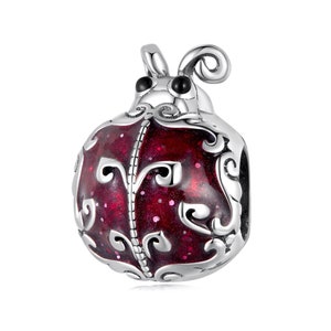 Red Gorgeous Ladybug Charm, 925 Sterling Silver Charms, Charms for Bracelet, Fit Pandora Charms, Charms for Pandora Bracelet