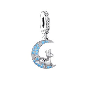 Deer on The Moon Charm, Charms for Pandora Bracelet, 925 Sterling Silver Charms, Fit Pandora Charms, For Pandora Charm Bracelet