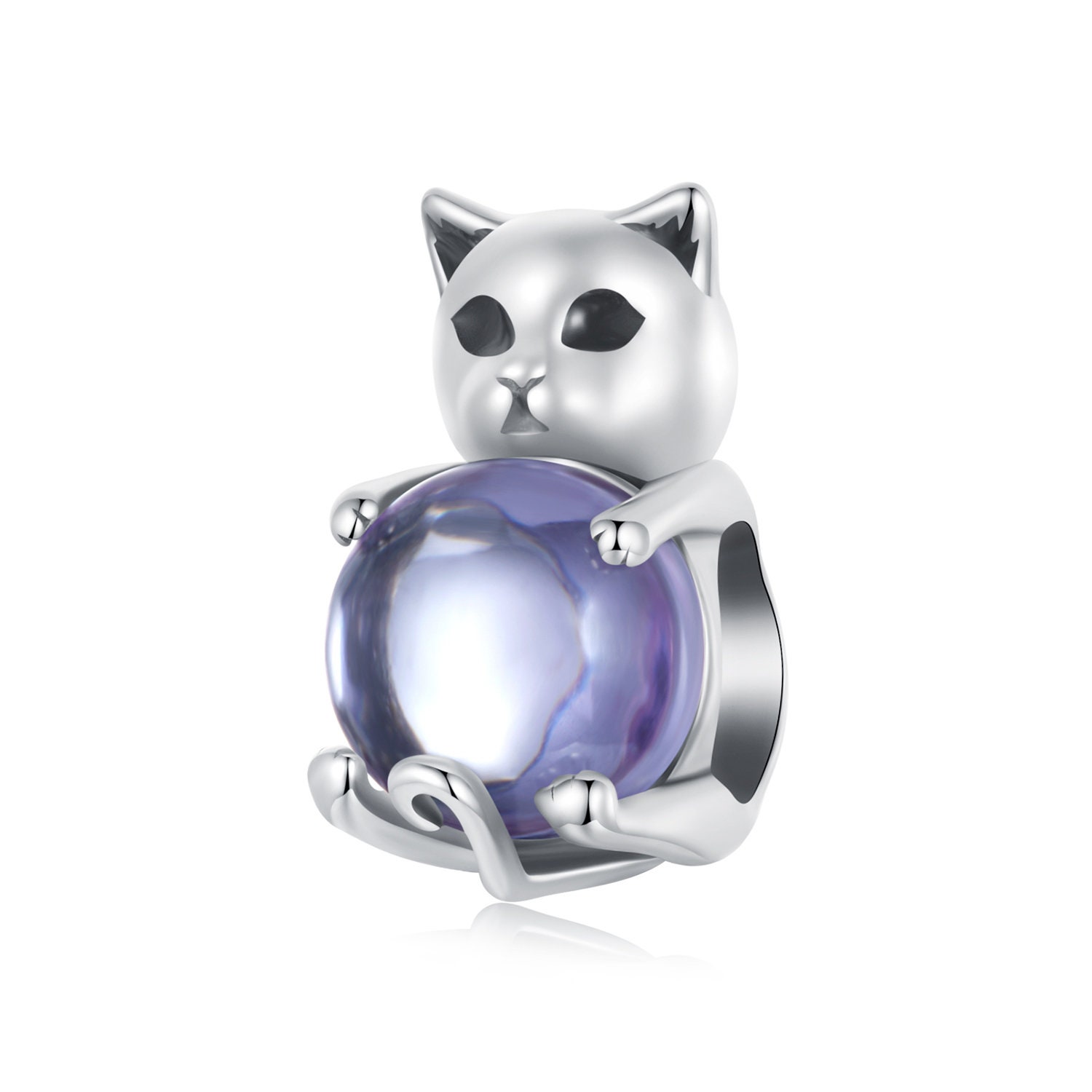 Cat with Purple Lucky Stone Charm, 925 Sterling Silver Charms, Charms for Pandora Bracelet, Fit Pandora Charms, For Pandora Charm Bracelet