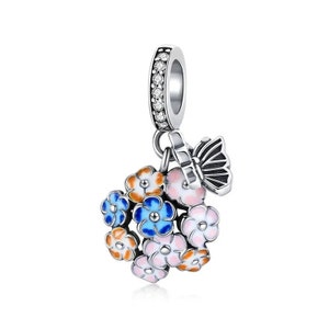 Fit Pandora Charms,Charms for Pandora Bracelet,925 Sterling Silver Charms,Charms for Bracelet,Colorful Garden Flower Pendant Charm