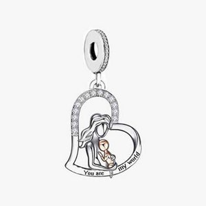 Charm „Mutter und Baby You Are My World“, Charms für Pandora-Armband, passend für Pandora-Charms, 925er-Sterlingsilber-Charms