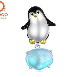 Charms for Bracelet, Charms for Pandora Bracelet, 925 Sterling Silver Charms, Fit Pandora Charms, Penguin with Blue Crystal Charm