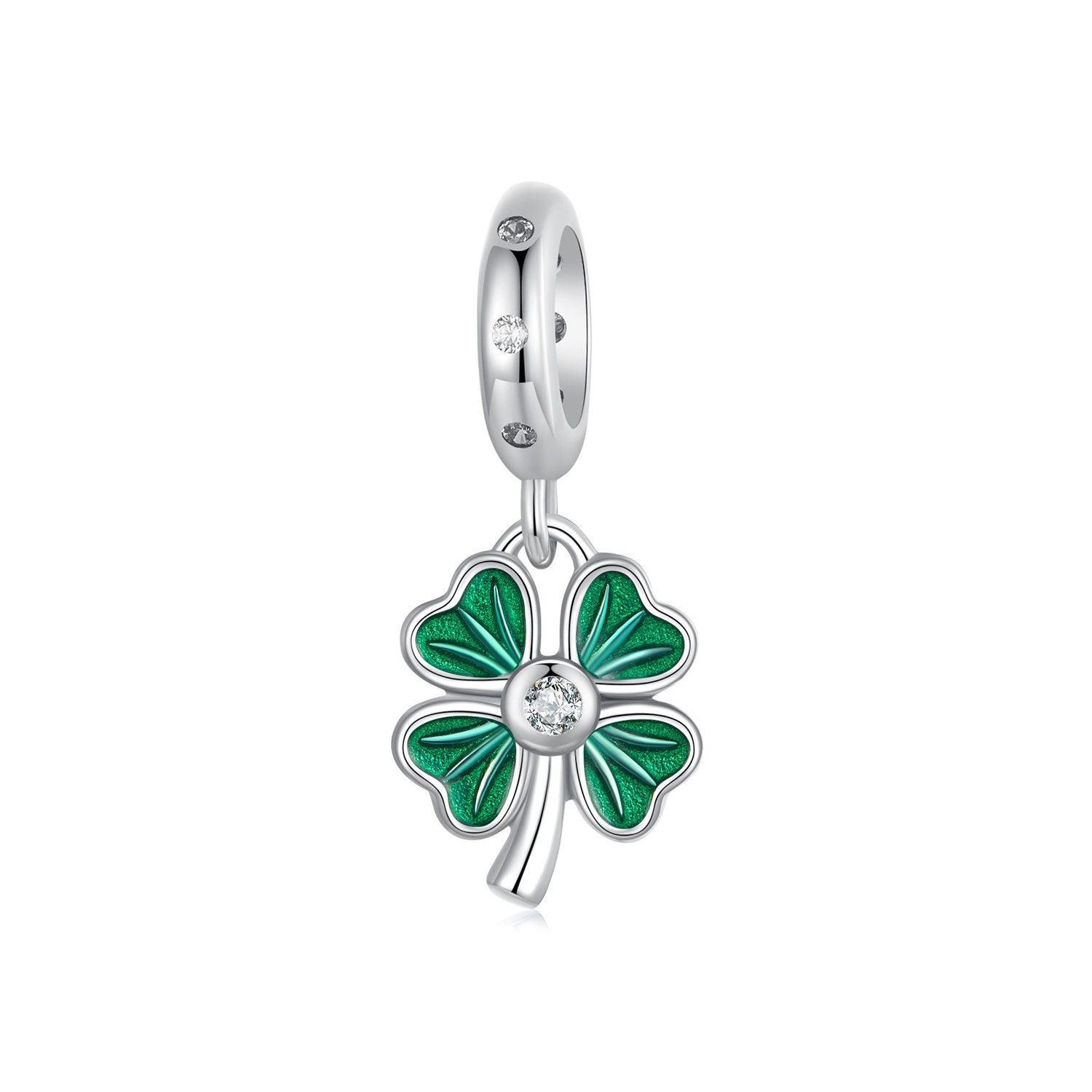 Luck Green Four-leaf Clover Flower Charm, Charms for Pandora