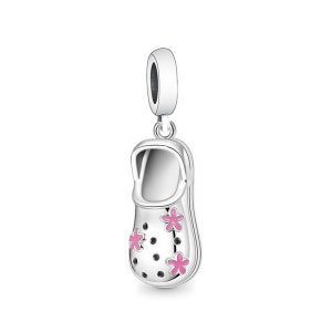 Sandals with Pink Flower Shoe Charm, 925 Sterling Silver Charms, Charms for Pandora Bracelet, For Pandora Charm Bracelet, Fit Pandora Charms