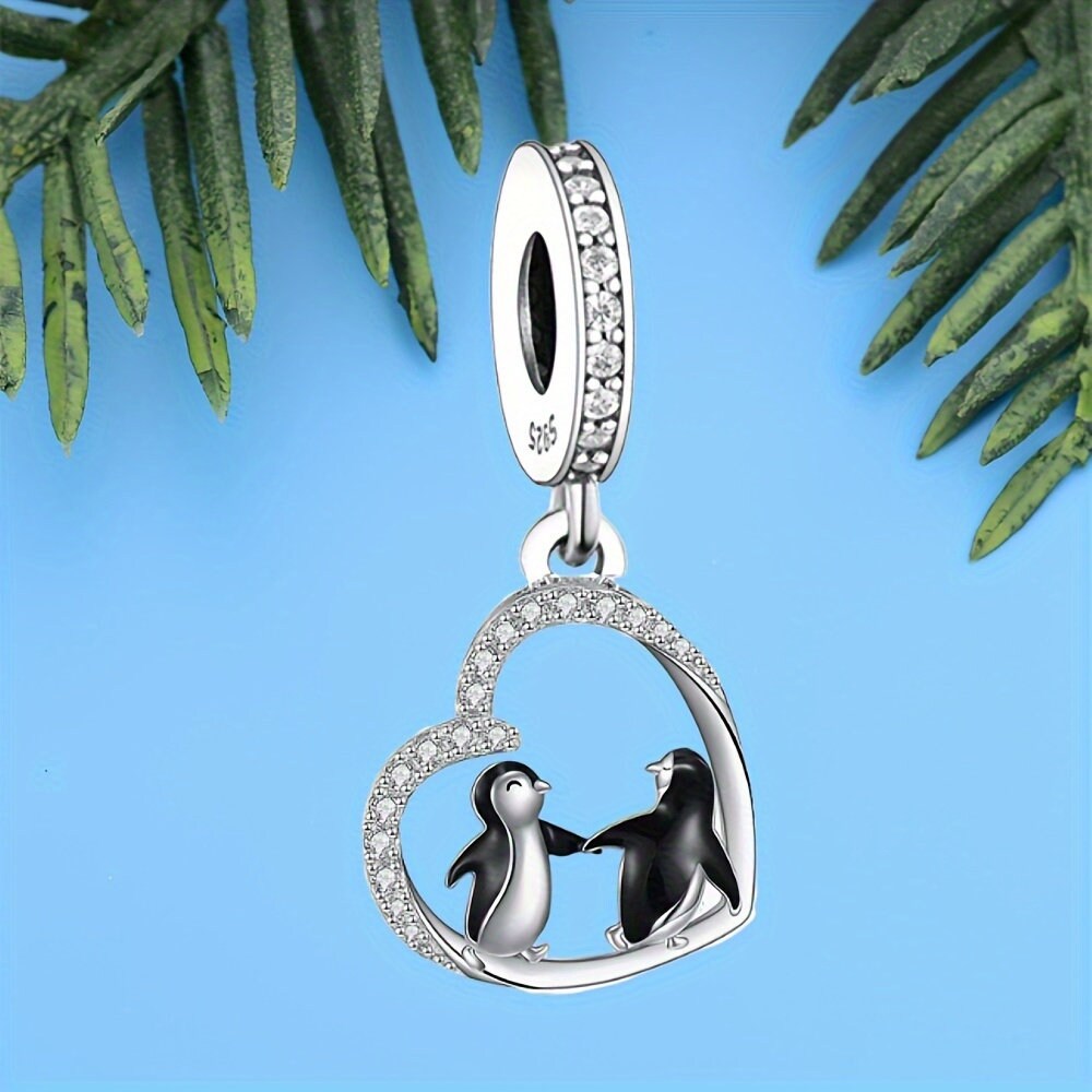 Qings Pinguin Charm Anhänger 925er Sterling Silber - Niedlich, Mit Zirkonen, Für Armbänder & Ketten